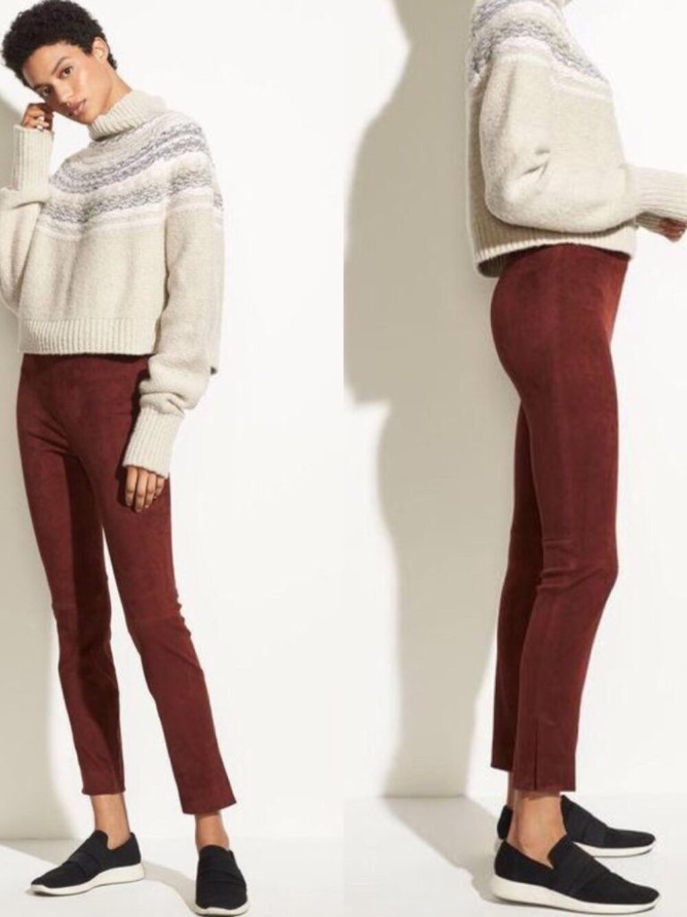 Vince Jasper Suede Leather Crop Pants Burnt Orange Split Hem Size S